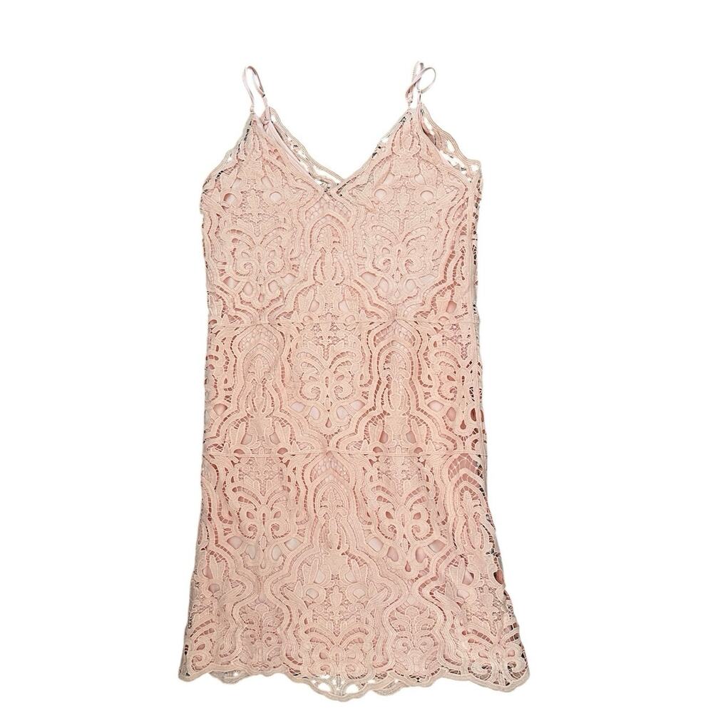 Peach guipure Lace dress S overlay tank stappy wedding guest party cocktail pink